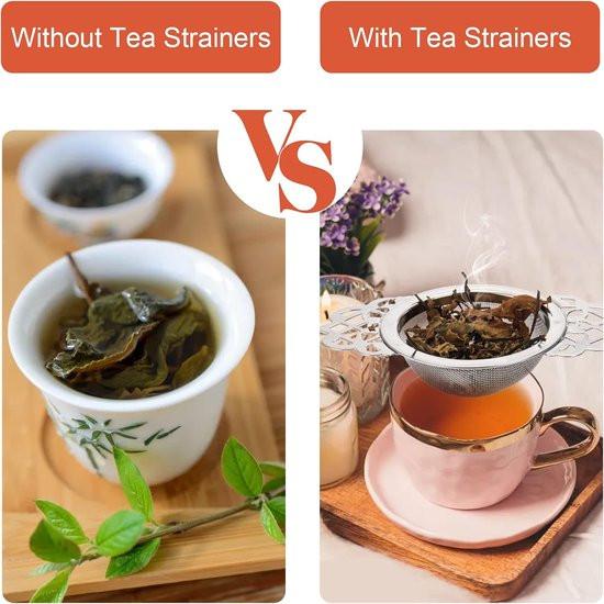 Tea Strainer - 2-piece set - Stainless steel tea infuser - Tea steeper with handle and drip cup - 6.5 cm - Mesh tea filter.