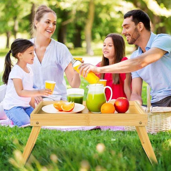 Folding table - Camping table - Portable folding table - Can be used as a dining table, TV table, laptop table, snack table, sofa table or work table - Natural wood color.