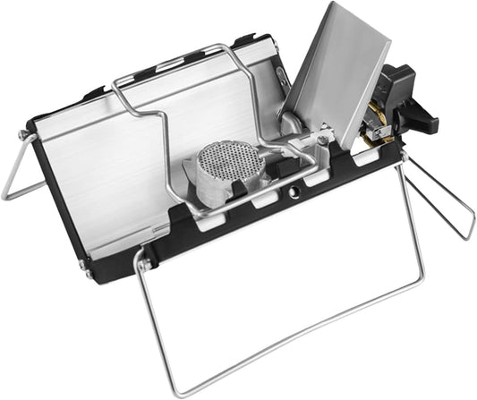 Camping stove - Portable and foldable - Camping cooking - 2600W - Three-sided windproof - Heat-resistant material - Silver.