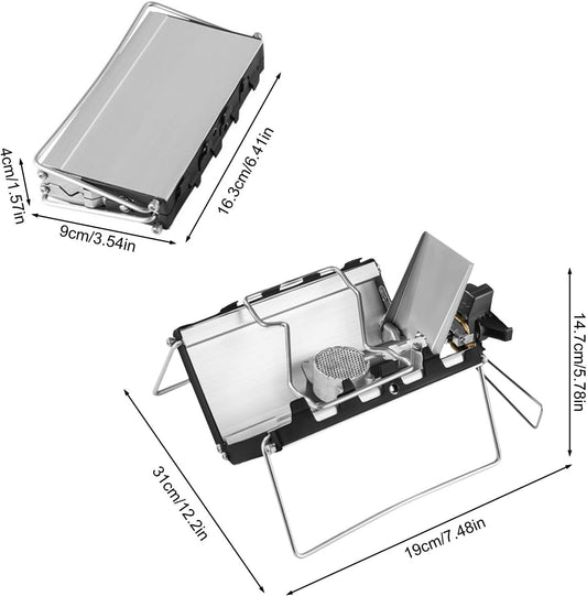 Camping stove - Portable and foldable - Camping cooking - 2600W - Three-sided windproof - Heat-resistant material - Silver.