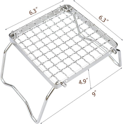 Folding Camping Grill - Stainless Steel 304 Cooking Grate with Folding Legs - Portable Charcoal and Cooking Stand - Lightweight BBQ Rack for Camping, Hiking and Backpacking