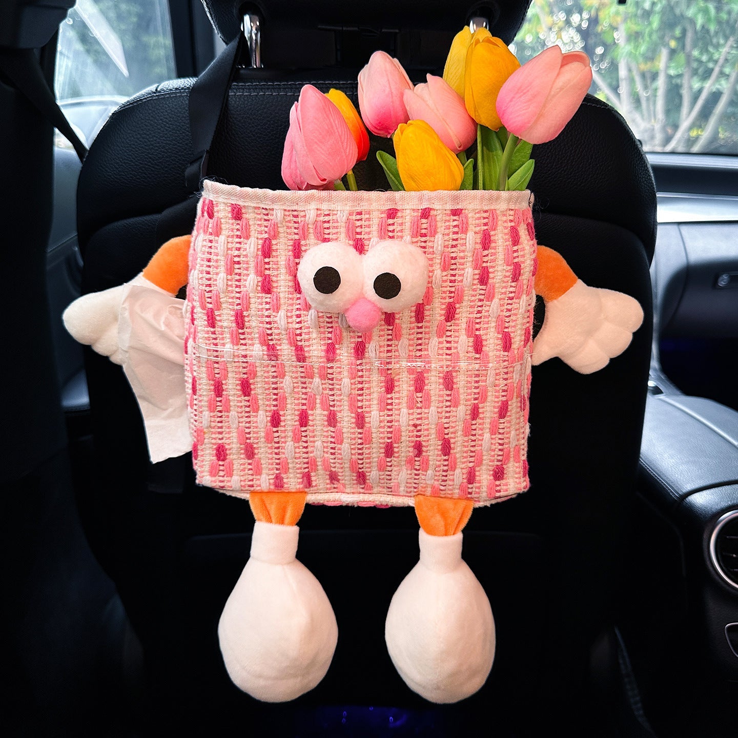 Car Key Box - Fun storage box for the car with hanging compartment - Scratch-resistant storage bag for the backseat - Handy car accessory - Large capacity - Pink.