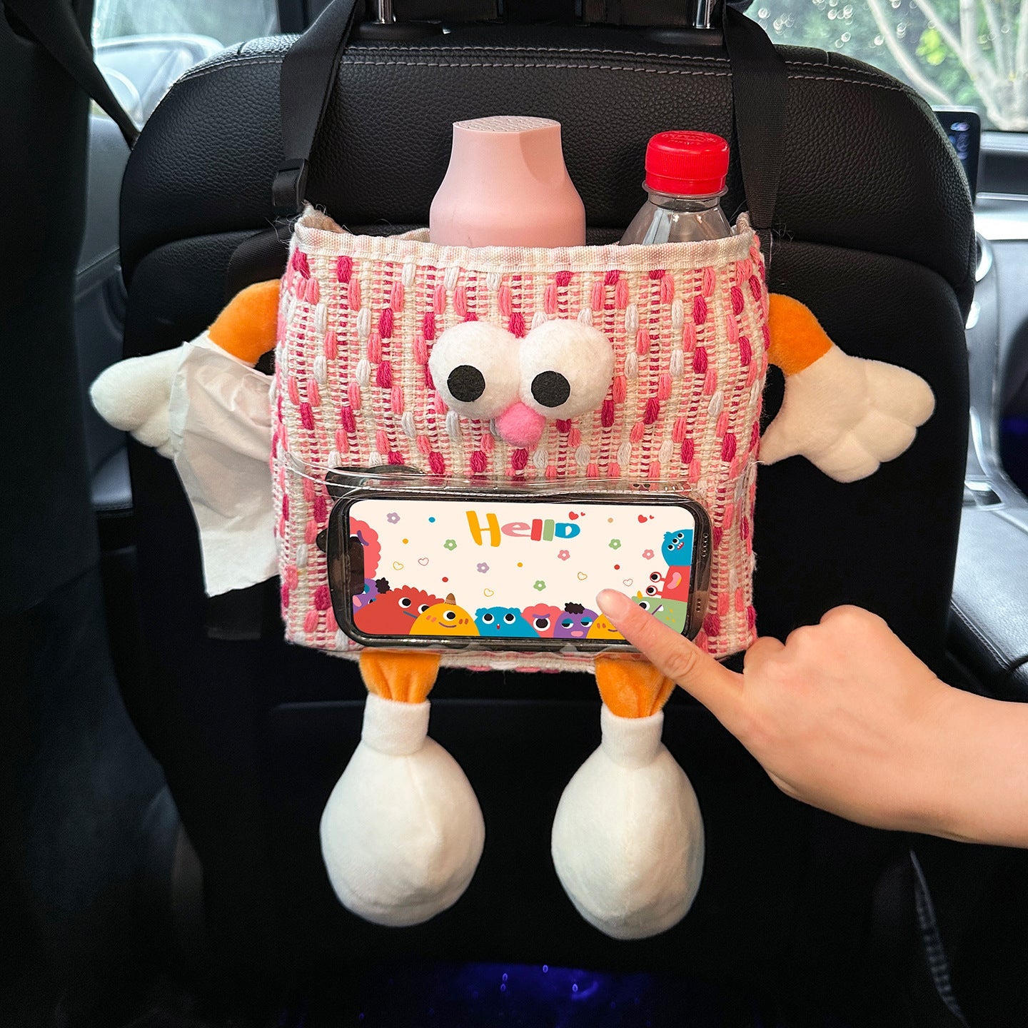 Car Key Box - Fun storage box for the car with hanging compartment - Scratch-resistant storage bag for the backseat - Handy car accessory - Large capacity - Pink.