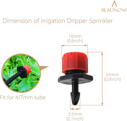 Drip Irrigation Emitters 50 Pieces Irrigation Drippers 360 Degree System Emitters Sprinklers Drip Irrigation 1/4 Inch Pipe Gardening (Red)