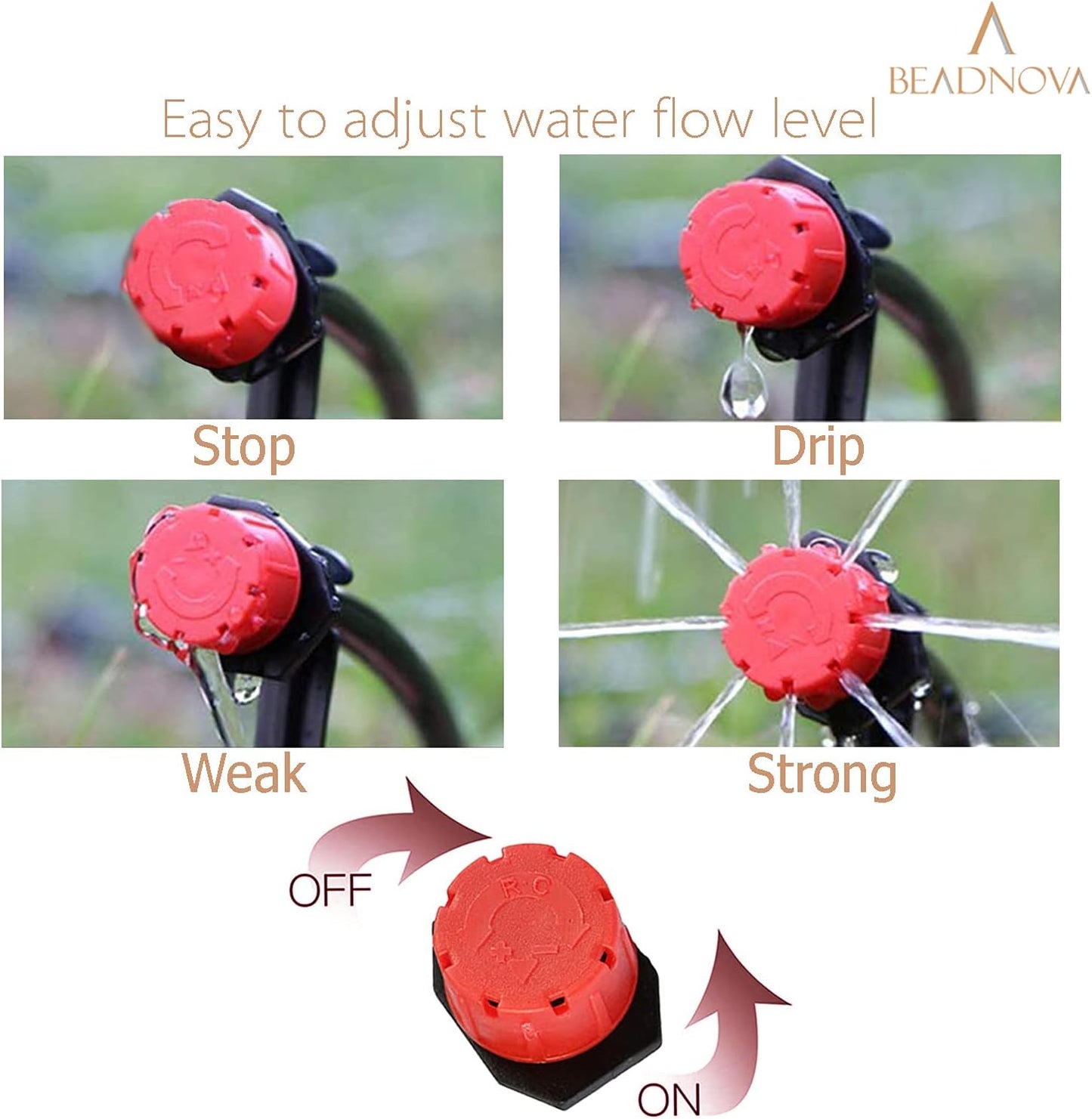 Drip Irrigation Emitters 50 Pieces Irrigation Drippers 360 Degree System Emitters Sprinklers Drip Irrigation 1/4 Inch Pipe Gardening (Red)