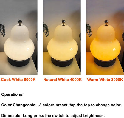 5W LED Portable Night Light, French Retro Milky Pear Shaped Gourd Table Lamp, Dimmable Color Changing Desk Lamp, Battery Operated and Rechargeable with USB Cable, Milky Yellow Table Lamp