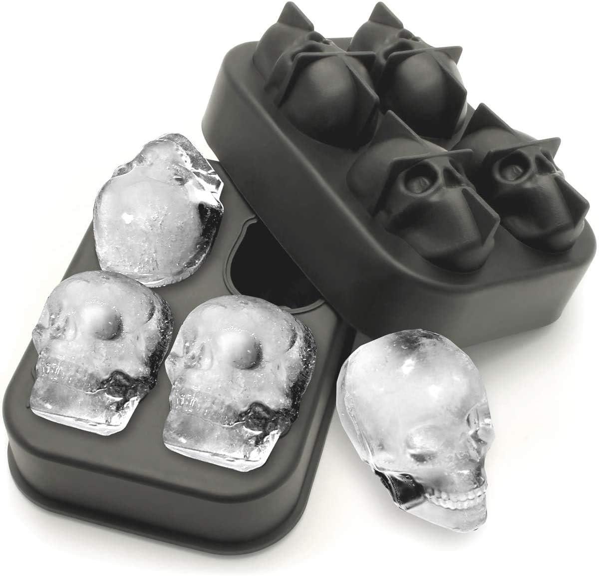 KIRALOVE 4 skulls - ice cubes - silicone ice cube maker - for home - kitchen - bar accessories - drinks - random color - refrigerator.