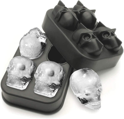 KIRALOVE 4 skulls - ice cubes - silicone ice cube maker - for home - kitchen - bar accessories - drinks - random color - refrigerator.