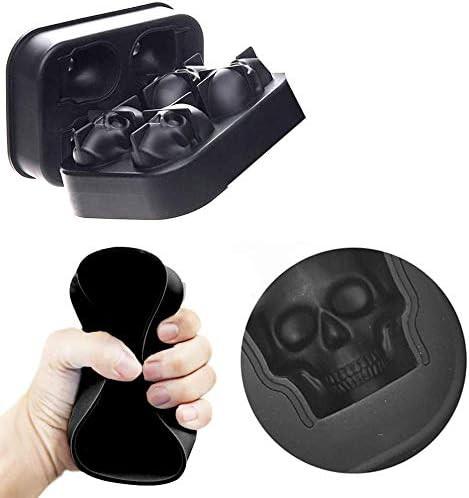 KIRALOVE 4 skulls - ice cubes - silicone ice cube maker - for home - kitchen - bar accessories - drinks - random color - refrigerator.