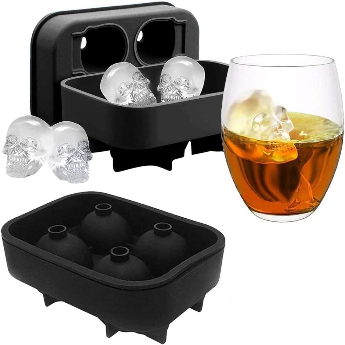 KIRALOVE 4 skulls - ice cubes - silicone ice cube maker - for home - kitchen - bar accessories - drinks - random color - refrigerator.