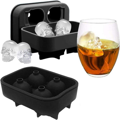 KIRALOVE 4 skulls - ice cubes - silicone ice cube maker - for home - kitchen - bar accessories - drinks - random color - refrigerator.
