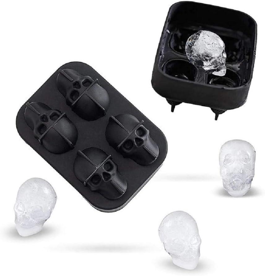 KIRALOVE 4 skulls - ice cubes - silicone ice cube maker - for home - kitchen - bar accessories - drinks - random color - refrigerator.
