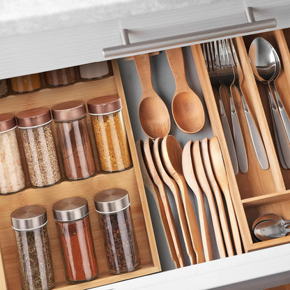 Relaxdays horizontal spice rack, 3 shelves, HBD: 5 x 20 x 38 cm, spice organizer for kitchen drawer, spice holder, natural
