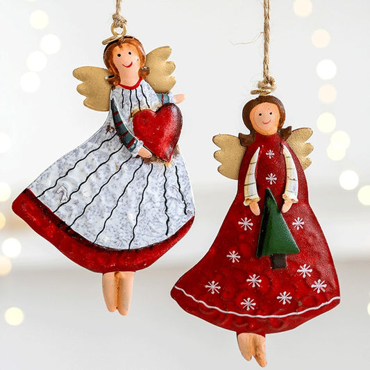 Christmas Decorations - 4 Pieces Metal Angels - Colorful Christmas Pendants - For Christmas Tree And Living Room - Festive Decoration