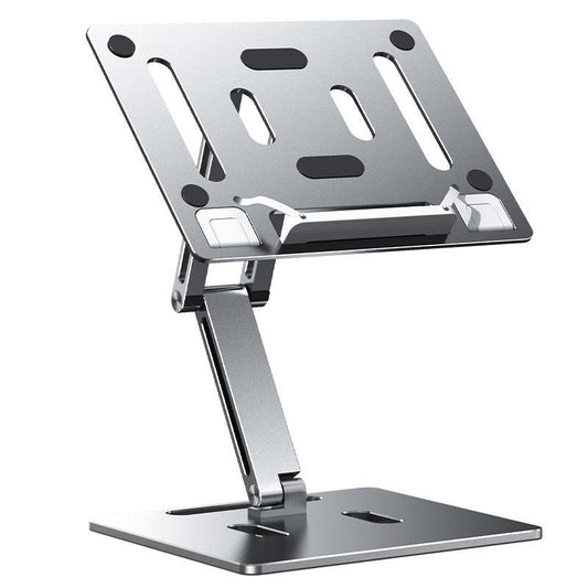 Computer Stand - Adjustable Lift Stand - Suitable for laptop, tablet, textbooks, cookbooks and magazines - Cooling vents - Metal - Silver.