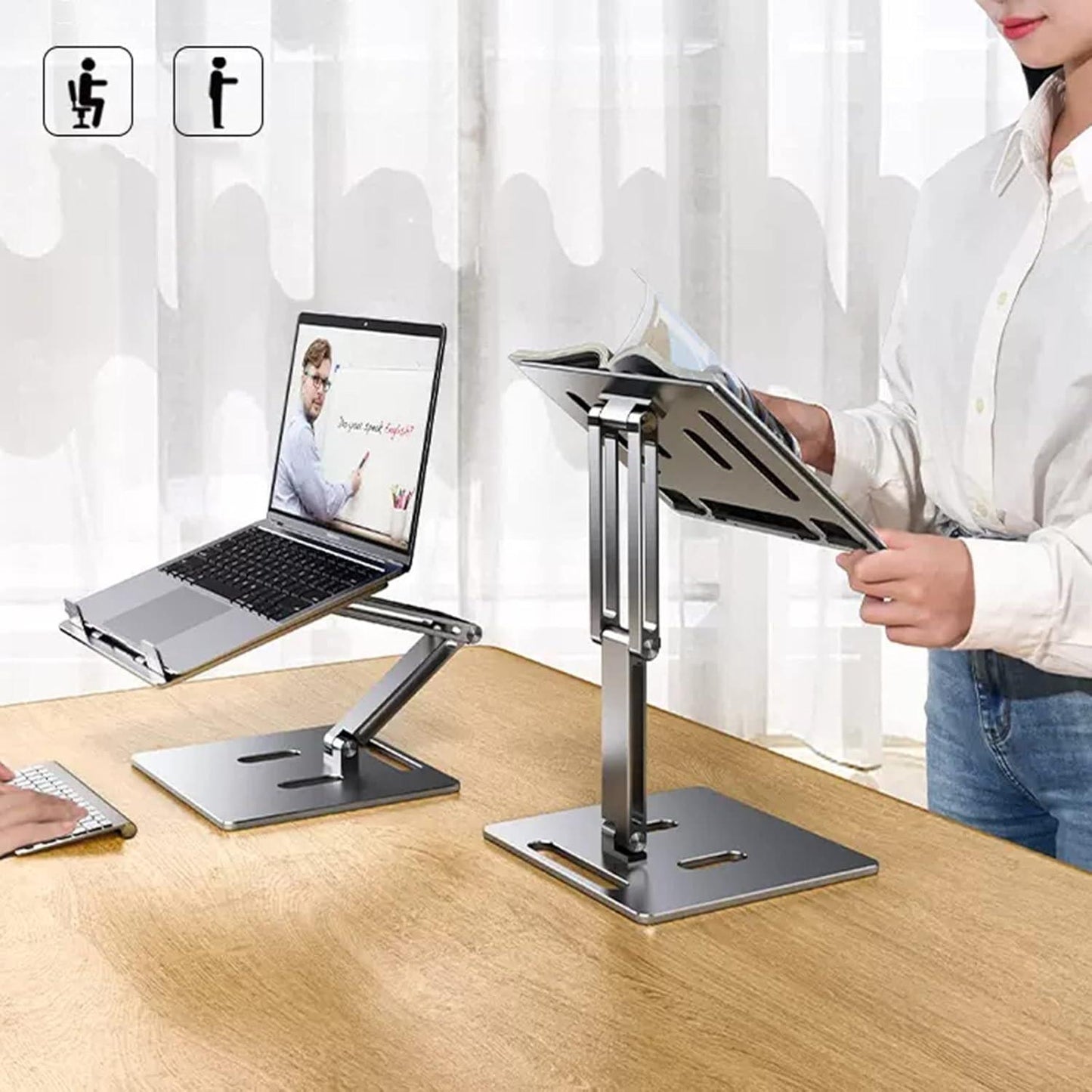 Computer Stand - Adjustable Lift Stand - Suitable for laptop, tablet, textbooks, cookbooks and magazines - Cooling vents - Metal - Silver.