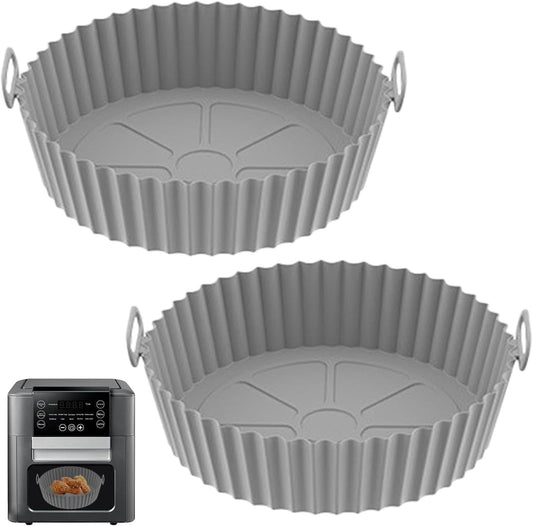 Silicone Air Fryer Liners - Non-Stick, Greaseproof, Waterproof - Food Grade Silicone Baking Pans - Microwave Safe - 7.8 Inch - Pack of 2.