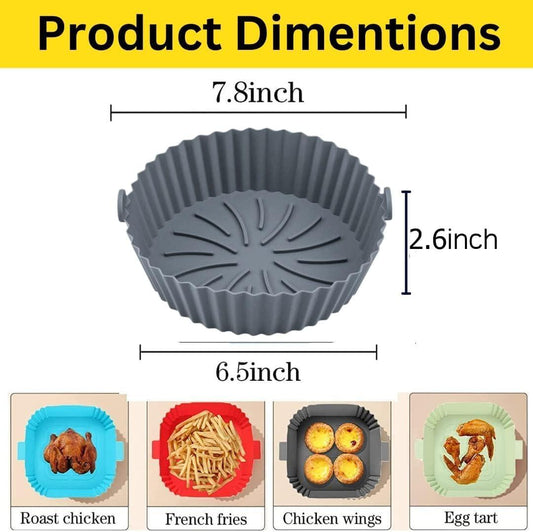 Silicone Air Fryer Liners - Non-Stick, Greaseproof, Waterproof - Food Grade Silicone Baking Pans - Microwave Safe - 7.8 Inch - Pack of 2.