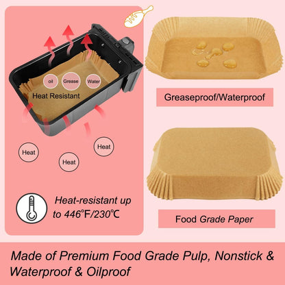 Silicone Baking Paper - Suitable for Airfryer Liners - Compatible with Dual-Zone Fryers - 100 Pieces