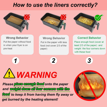 Silicone Baking Paper - Suitable for Airfryer Liners - Compatible with Dual-Zone Fryers - 100 Pieces