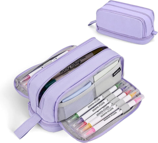 Pencil Case - Large Capacity Pencil Case - Suitable for Girls and Boys - With 4 Compartments - Multifunctional Pencil Case, Stationery Storage Bag, Office Cosmetic Bag - Portable Pencil Case - Suitable for Teens, Adults, Women and Men - Purple.