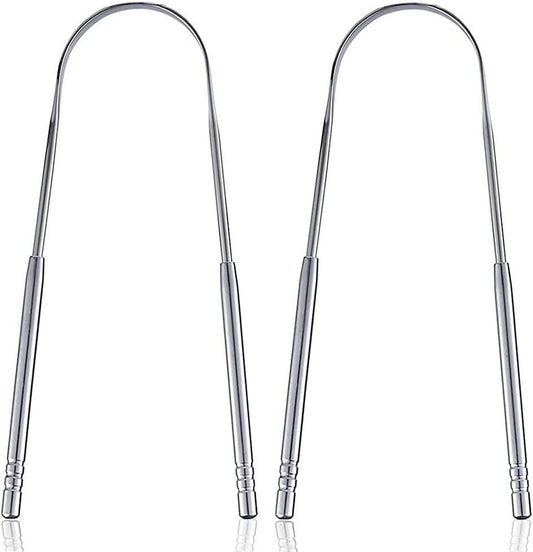 Tongue scraper - Stainless steel tongue cleaner - Freshens breath - Restores taste - Pack of 2.