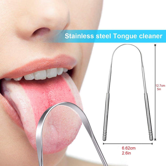 Tongue scraper - Stainless steel tongue cleaner - Freshens breath - Restores taste - Pack of 2.