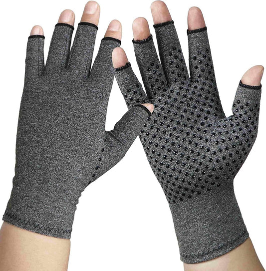 Rheumatism Gloves - Compression Gloves - Unisex - Osteoarthritis - Rheumatism - Arthritis - RSI - Carpal Tunnel Syndrome - M - Heather Grey Half Finger Gel