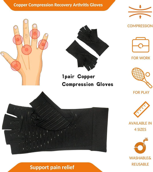 Rheumatism Gloves - Compression Gloves - Unisex - Osteoarthritis - Rheumatism - Arthritis - RSI - Carpal Tunnel Syndrome - XL - Copper Half Finger