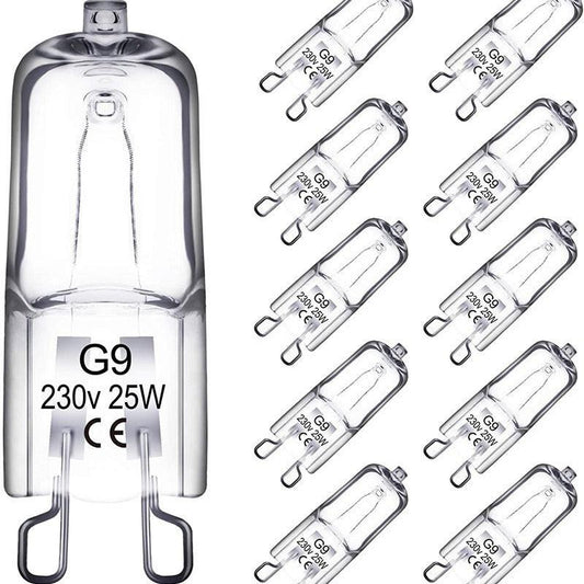 Halogen lamp - G9 Clear halogen lamp - Warm yellow light - 230V 25W - Suitable for pendant lamps - 10 pieces.