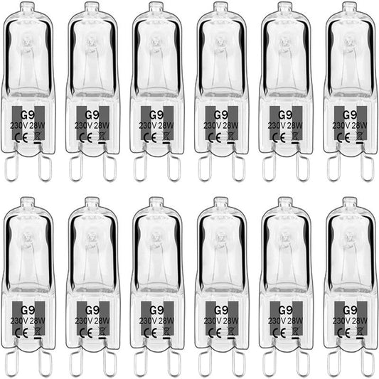 Halogen lamp - G9 Clear halogen lamp - Warm yellow light - 230V 28W - Suitable for pendant lamps - 10 pieces.