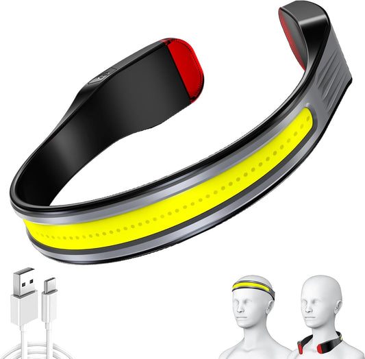 Rechargeable LED Headlamp - 230Â° Wide Beam Headlamp for Night Walking, Running, Camping, Night Fishing and Cycling - Multifunctional Rechargeable Headlamp and Neck Torch - Waterproof, Super Bright COB LED Light with Adjustable Strap.