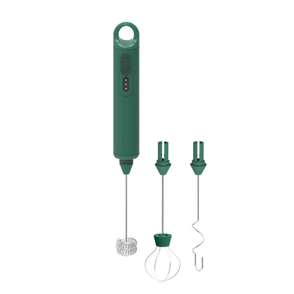 Rechargeable Milk Frother - Handheld Electric Milk Frother with 3 Speeds and 3 Interchangeable Beaters - For Coffee, Latte, Cappuccino, Eggs, Hot Chocolate - USB, Portable, Green.