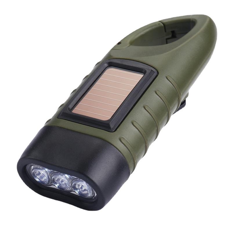 Emergency Flashlight - Military Clamp Rechargeable - Dynamo & Solar Powered - For Emergency Kits and Power Outages - Dark Green.