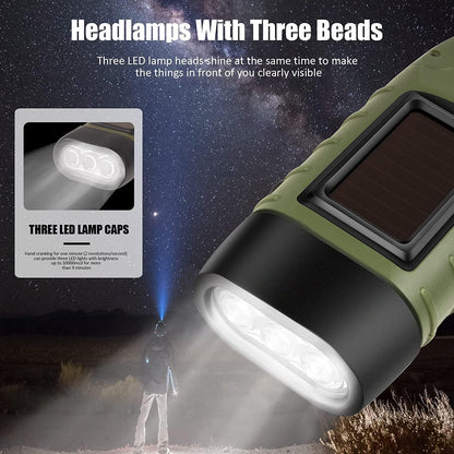 Emergency Flashlight - Military Clamp Rechargeable - Dynamo & Solar Powered - For Emergency Kits and Power Outages - Dark Green.