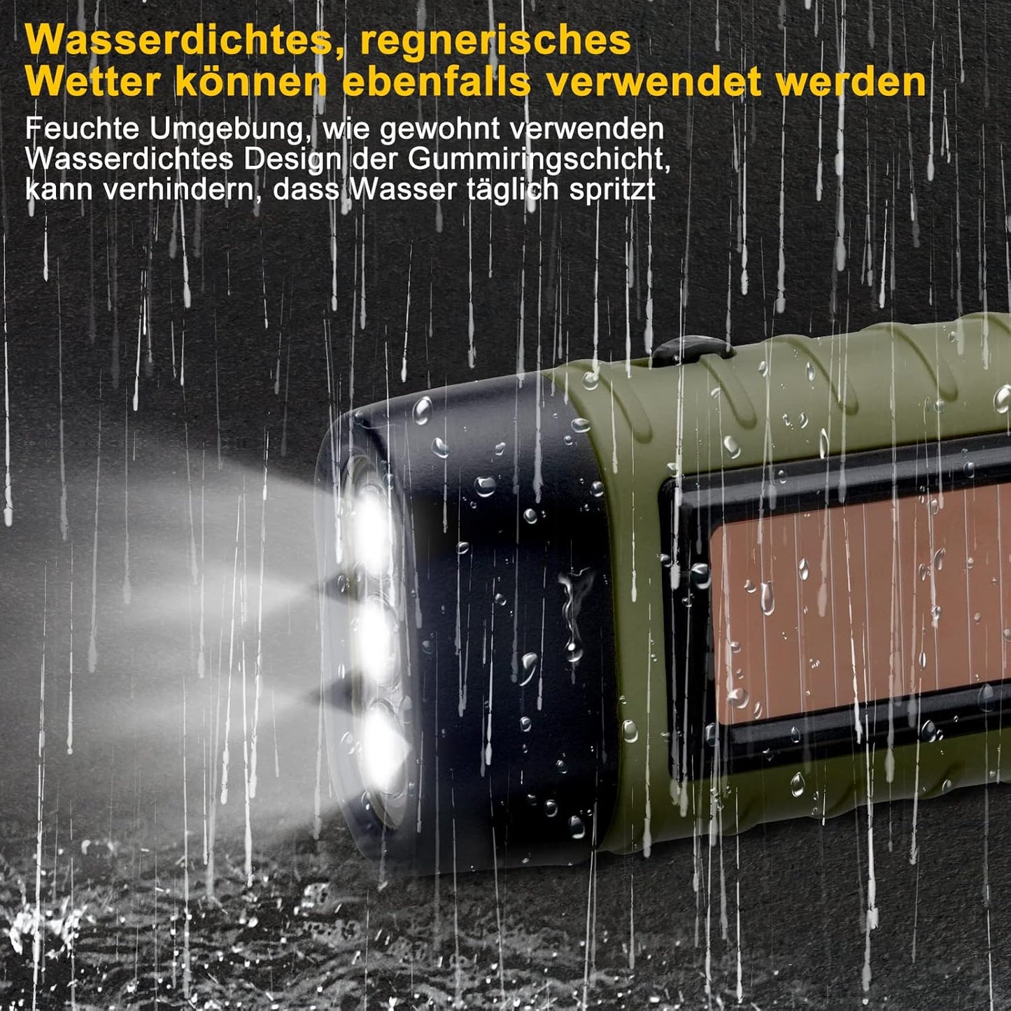 Emergency Flashlight - Military Clamp Rechargeable - Dynamo & Solar Powered - For Emergency Kits and Power Outages - Dark Green.