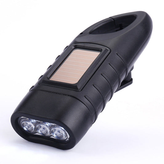 Emergency Flashlight - Military Clamp Rechargeable - Dynamo & Solar Powered - For Emergency Kits and Power Outages - Black.