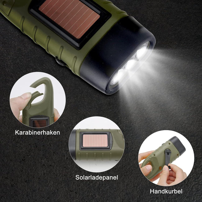 Emergency Flashlight - Military Clamp Rechargeable - Dynamo & Solar Powered - For Emergency Kits and Power Outages - Black - Set of 2 Main Image