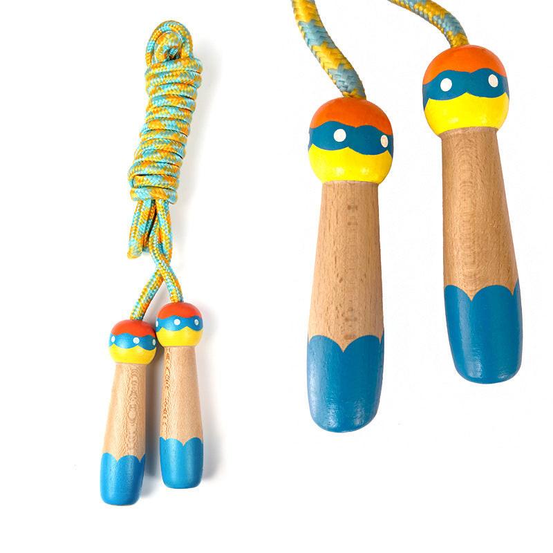 Adjustable Kids Skipping Rope - Wooden Handle & Cotton Rope - 285 cm - For Boys & Girls - Fitness & Games.