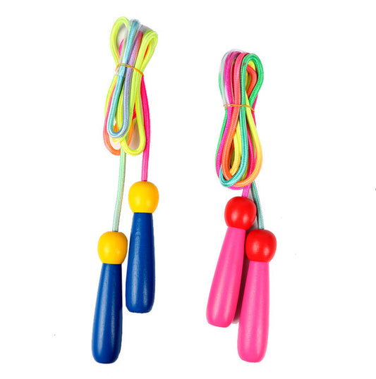 Adjustable Children's Skipping Rope (2 Pieces) - with Wooden Handle and Cotton Rope - 285 cm - For Boys & Girls - Fitness & Games.
