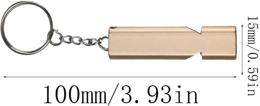 Metal Emergency Whistle - Set of 2 - With Keychain - Loud Signal for Sports, Outdoors & Safety - Silver and Gold.