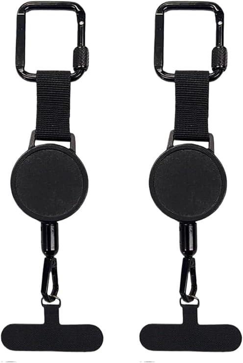 Anti-theft Phone Cord - Set of 2 - Retractable - With Belt Clip - Safety Cord for Smartphone - Black.
