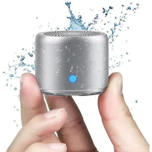 Mini Bluetooth Speaker (Silver) | Portable & Pocket-Sized | Powerful Bass with Passive Radiator | 12-Hour Battery Life | Ideal for Outdoors.
