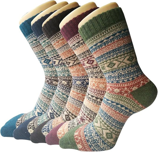Winter Socks - 5 Pairs of Thick Wool Socks - For Women and Girls - Breathable and Soft - Multicolor Design