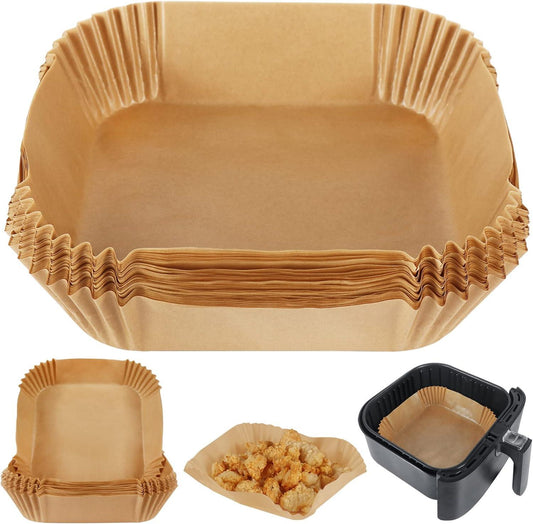 Disposable Airfryer Paper Square - Set of 50 - Brown - Greaseproof Baking Paper for Airfryer - Square Shape.