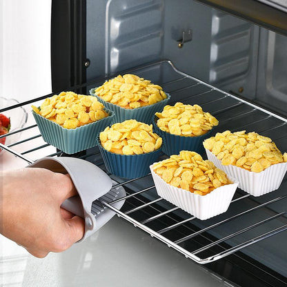 Silicone Muffin Mold Set - 12 Pieces - Reusable Cupcake Molds - Round, Square & Rectangular - Blue.