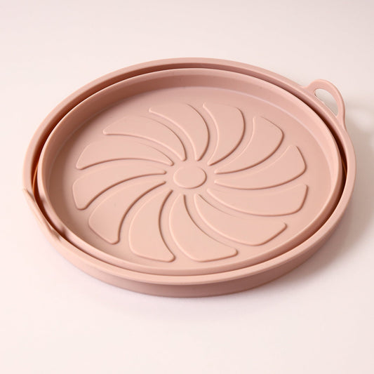 Silicone Airfryer Tray Foldable - Reusable Basket - Heat Resistant & Dishwasher Safe - Round - Pink.