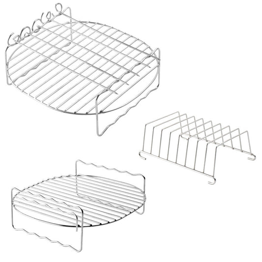 Airfryer Accessories Set 3-piece - Stainless Steel - Grill Rack with Skewers & Bread Rack - Universal - Silver