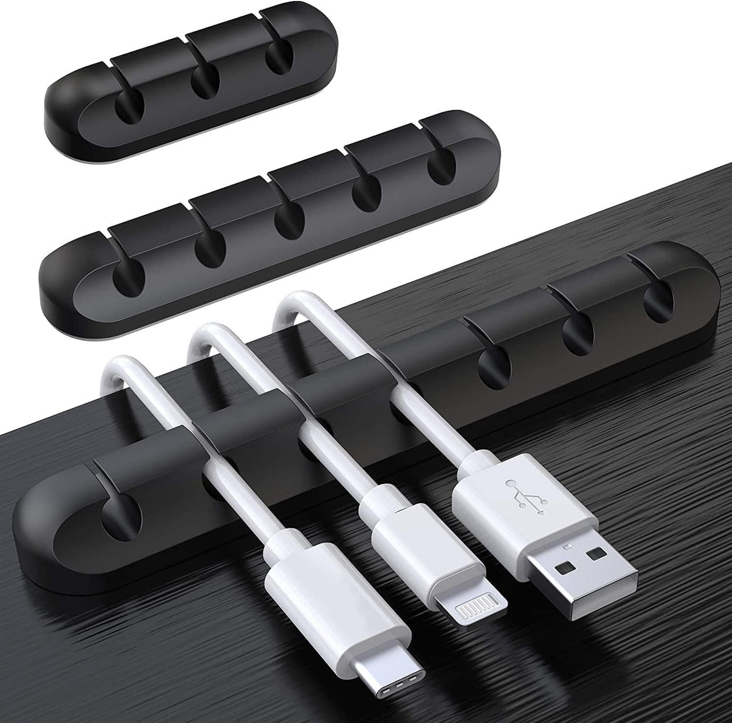 Black Cable Clips - Set of 3 - Self-Adhesive Cable Holders - Cable Management for Desk & Office.