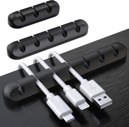 Black Cable Clips - Set of 3 - Self-Adhesive Cable Holders - Cable Management for Desk & Office.